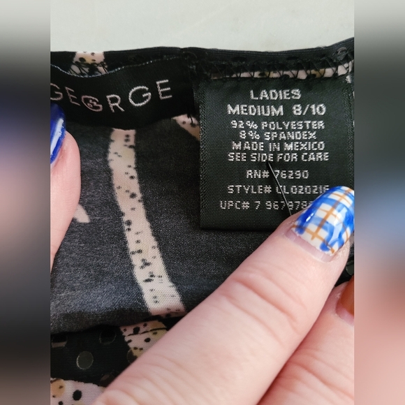 George Shiny Black And Cream Floral Tank Blouse Size Medium - Picture 6 of 7